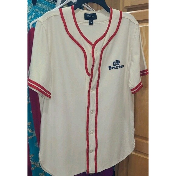 Brixton WooL Baseball Jersey Embroidered Logo Varsity Grunge Med Rock - Picture 1 of 8